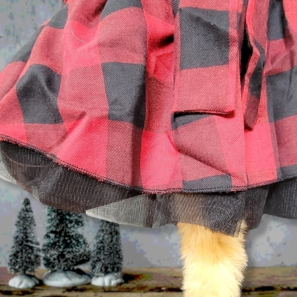 WONDERSHOP 𝅺Large Dress Bow & Tutu Dog Holiday Buffalo Plaid Check Red New T32